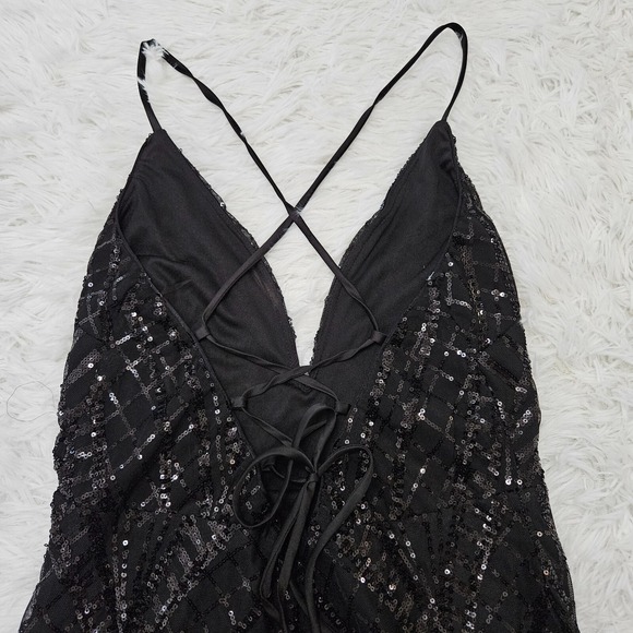 Lulus Women's Sz S Black Sequin Sleeveless‎ Plunge Neck Sexy Mini Dress Clubwear - Picture 6 of 10